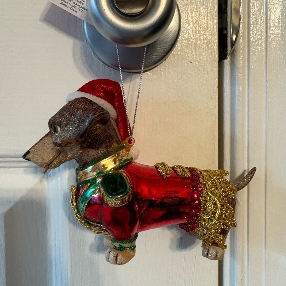 Source Unknown Festive Dachshund Ornament in Red and Gold